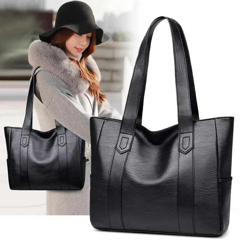 2024 Fashion Women Solid Color Shoulder Bag Soft Pu Leather Commute Large Capacity Casual Tote Handbag for Female