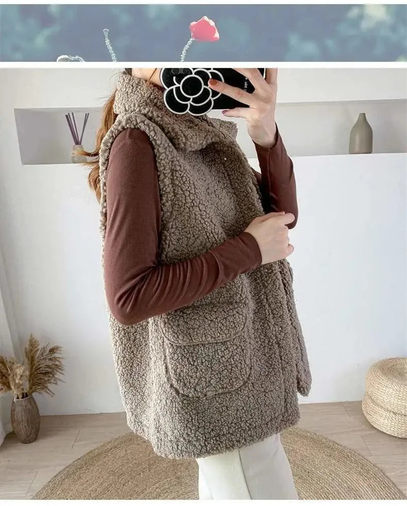 Faux Lamb Wool Thick Velvet Thickened Vest Jacket Female 2022 Autumn Winter Ladies Korean Outwear Waistcoat Vest Tops Women Warm
