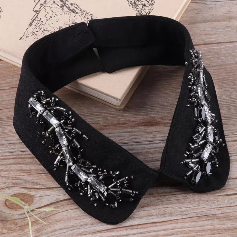 Fashion Women Sequins Detachable Collars Faux White Black False Collars Woman Tie Fashion Removable Diamond Fake Collar Women