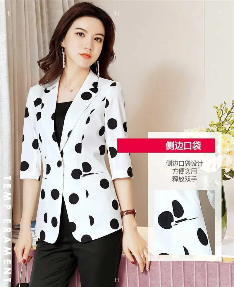 Polka Dot Ssuit Jacket Female Ins Spring Summer 2024 New Korean Thin Section Slim Fashion Print A Buckle Blazer Mother Tide 427
