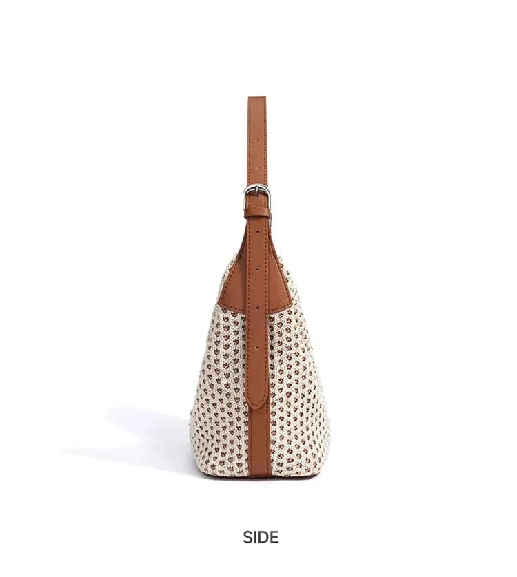 Casual Style Straw Woven with Cowhide Leather Shoulder Bags High Quality Beach Bags Straw Genuine Leather Handbags for Women