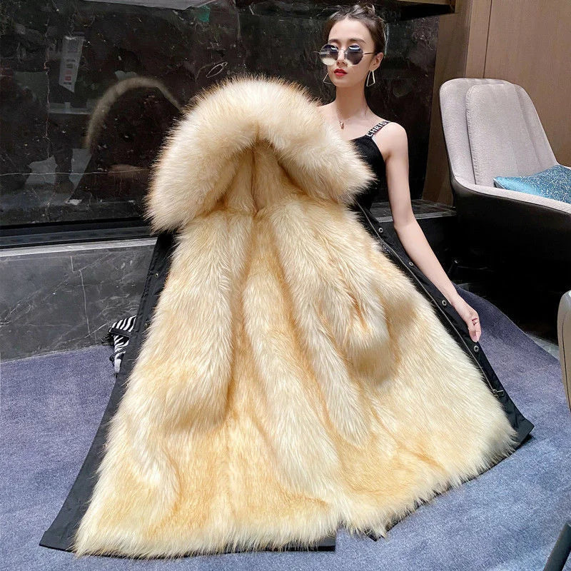 Winter Thick Warm Parkas Women Mink Detachable Inner Fur One Coat Long FauxFur Mink Cotton Jackets Female Hooded Chaquetas Mujer