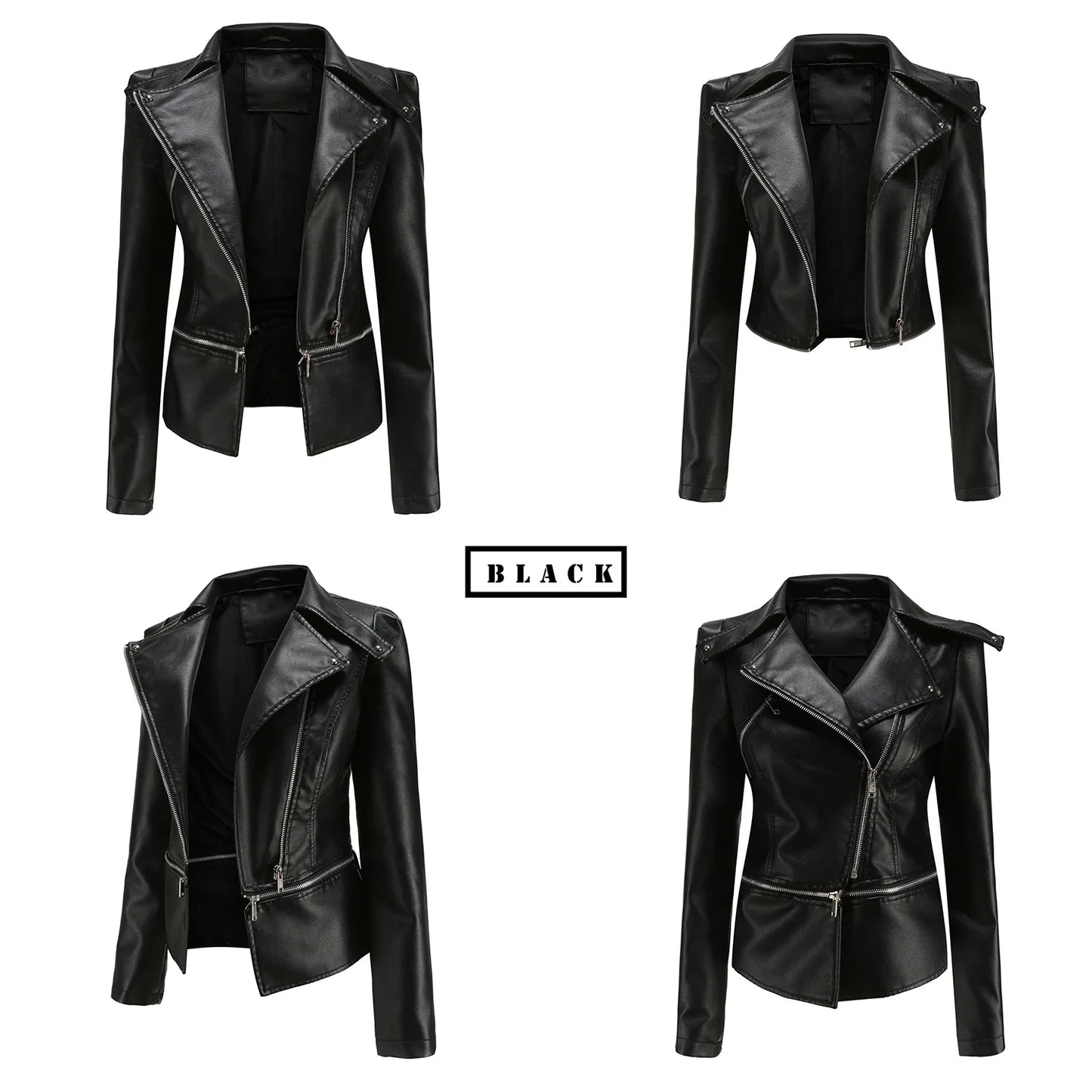 Spring Autumn Motorcycle PU Leather Jacket Women Casual Leather Coat Female Long Sleeve Turn-down Collar Solid Outwear