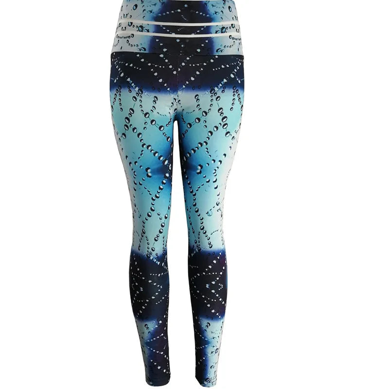 FCCEXIO Shinny Water Droplets Print Women Pants Push Up Running Sports Leggings Slim Pants Female Casual Trousers Fitness Leggin