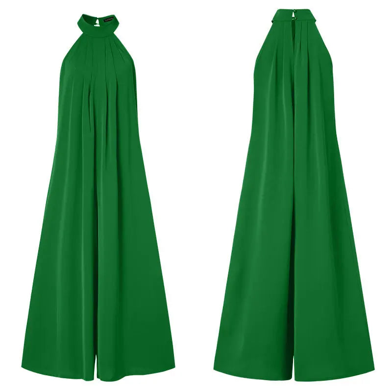 ZANZEA 2024 Summer Women Party Elegant Jumpsuits Wide Leg Rompers Solid Color Wide Leg Playsuits Holiday Chic Sleeveless Overall