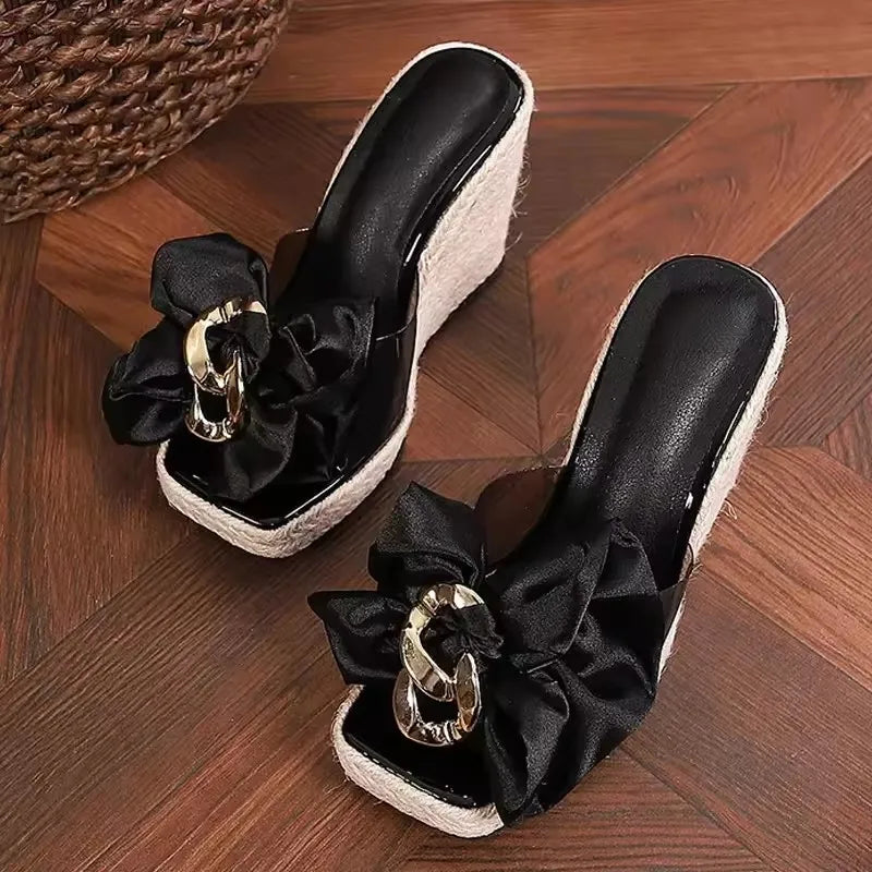 2025 New Style Designer Luxury Ladies Slippers Shoes Bag Set High Quality Women Pumps Chain Sandals Shoes Purse Set