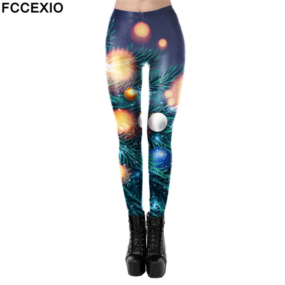 FCCEXIO Christmas Leggings For Women St Patrick's day Leggins 3D Printed Workout Legin Festival Legging Elastic Slim