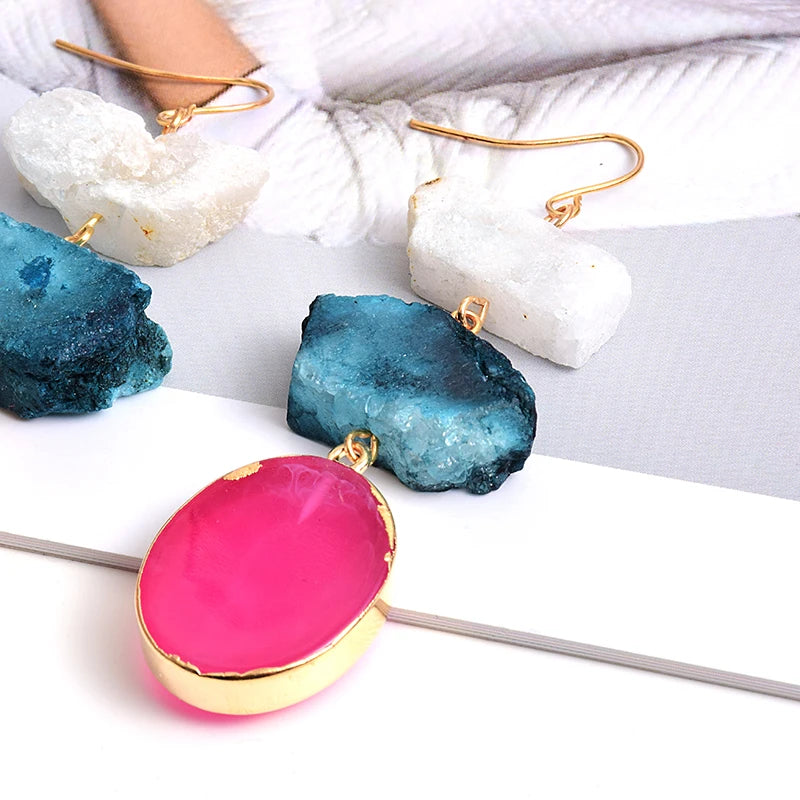 New Arrival Colorful Irregular Natural Stone Long Earrings High-quality Fashion Trend Drop Earring Wholesale Jewelry For Women