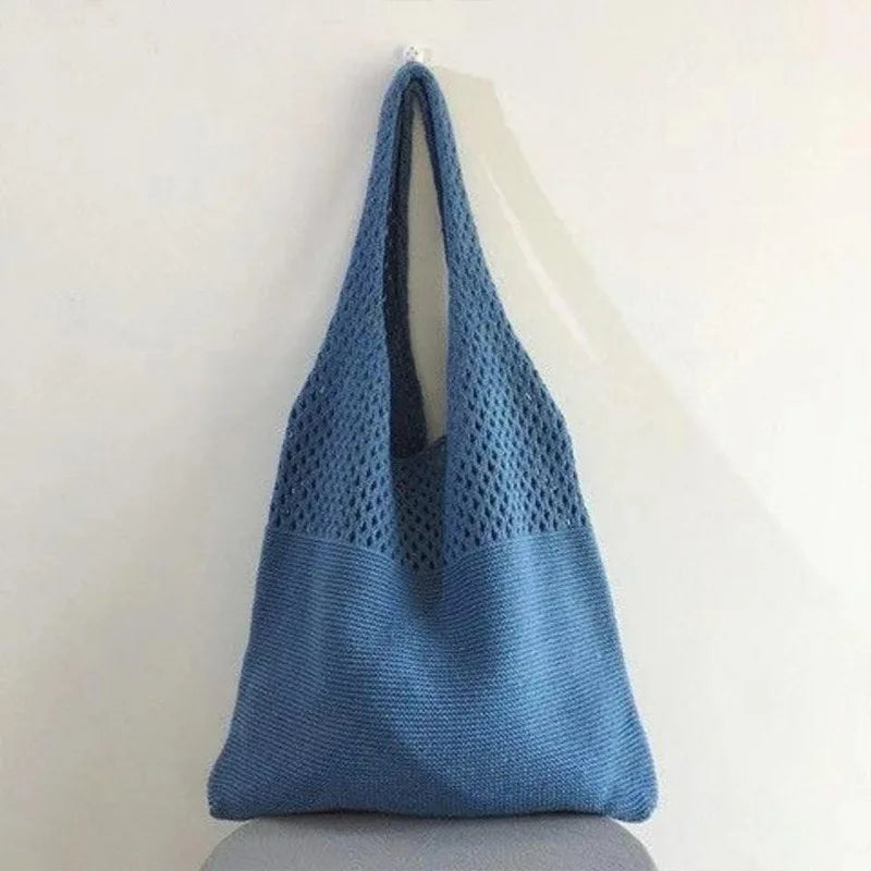 Custom Personalized Knitting Crochet Tote Bags Shoulder Handbags for Women Summer Beach Fashion Weaving Hollow Handbag