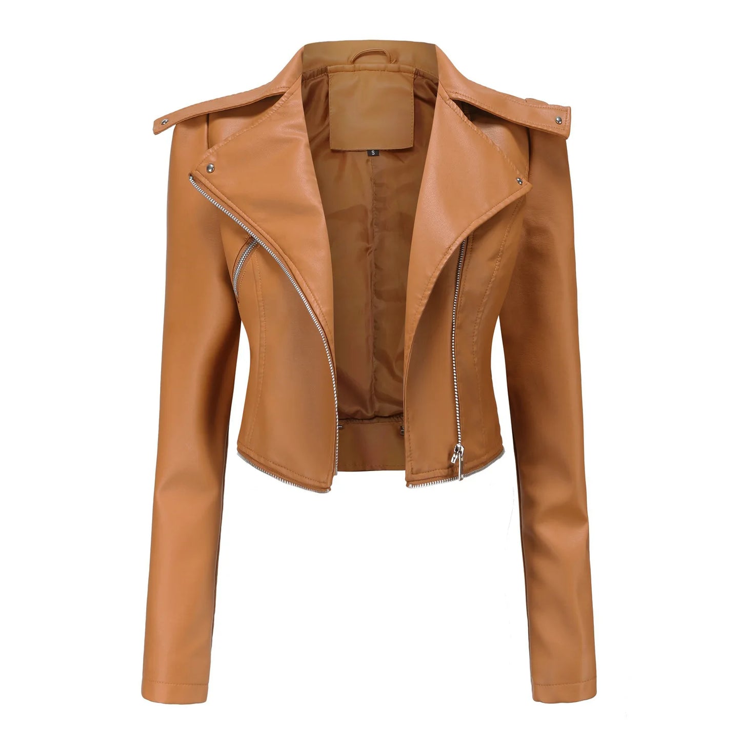 Spring Autumn Motorcycle PU Leather Jacket Women Casual Leather Coat Female Long Sleeve Turn-down Collar Solid Outwear