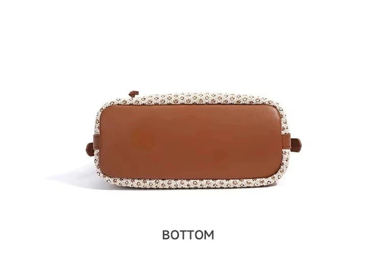 Casual Style Straw Woven with Cowhide Leather Shoulder Bags High Quality Beach Bags Straw Genuine Leather Handbags for Women