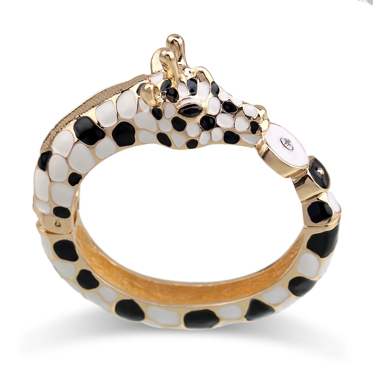 Gold Plated Zebra Enamel Statement Cuff Bracelet for Women
