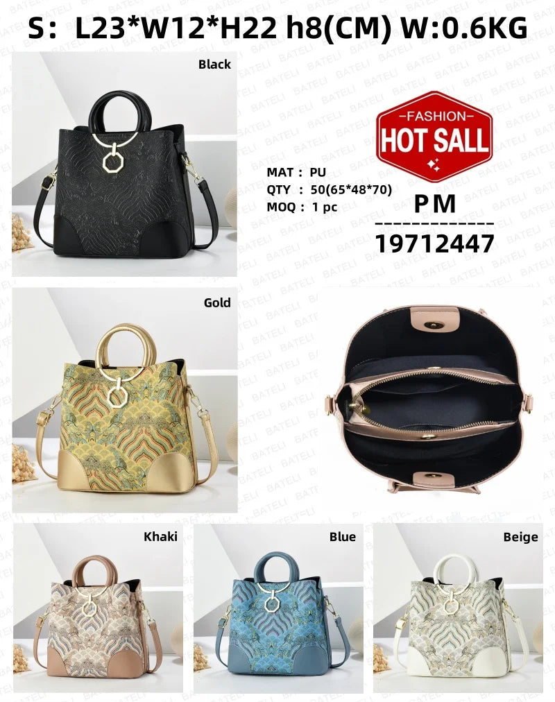 2024 Women's Large Capacity Printed Bucket Bag New Chinese Style Crossbody Tote Atmospheric Handbag Delivery Included Polyester