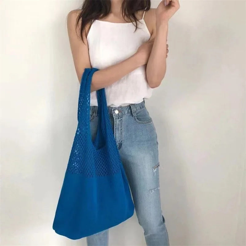 Custom Personalized Knitting Crochet Tote Bags Shoulder Handbags for Women Summer Beach Fashion Weaving Hollow Handbag