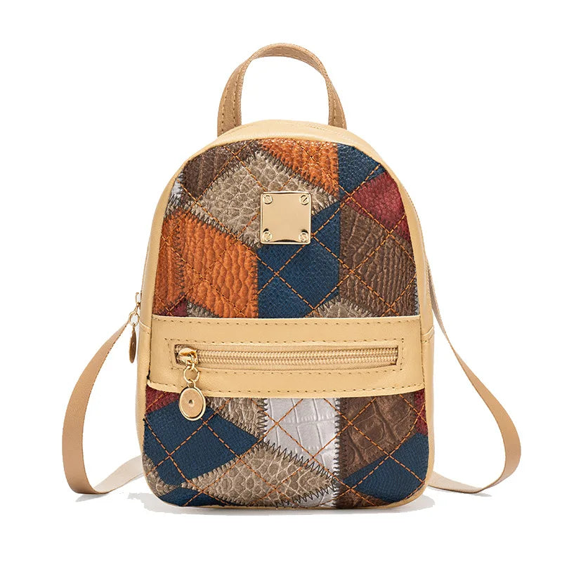 2025 New Women's Mini Backpack Vintage Geometric Pattern Backpacks Portable Small Schoolbag Shoulder Bag Students Summer Spring