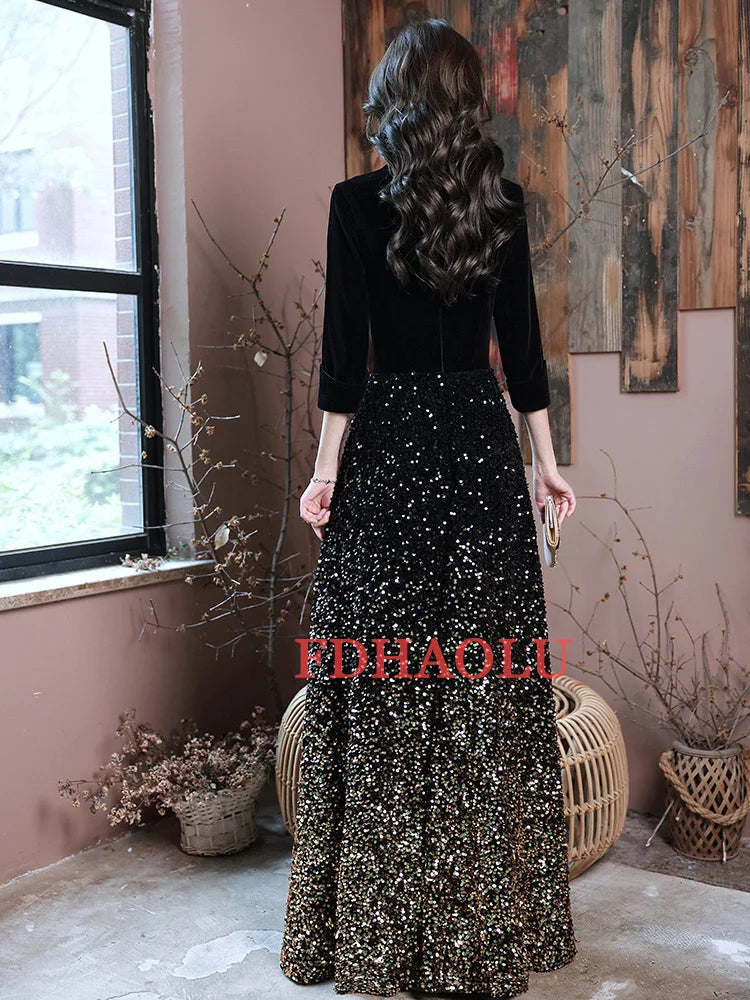2025 Evening Dresses Elegant Black Sequins Evening Dress Long Plus Size Formal Gowns Shining robe de soiree Customized