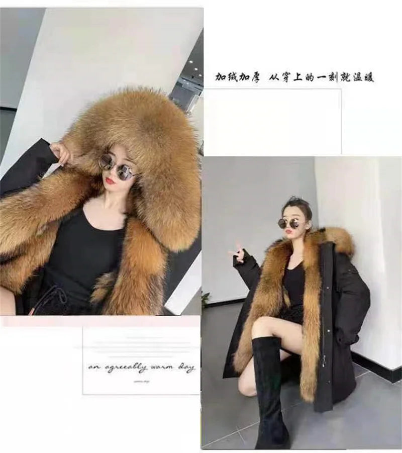 Winter Thick Warm Parkas Women Mink Detachable Inner Fur One Coat Long FauxFur Mink Cotton Jackets Female Hooded Chaquetas Mujer