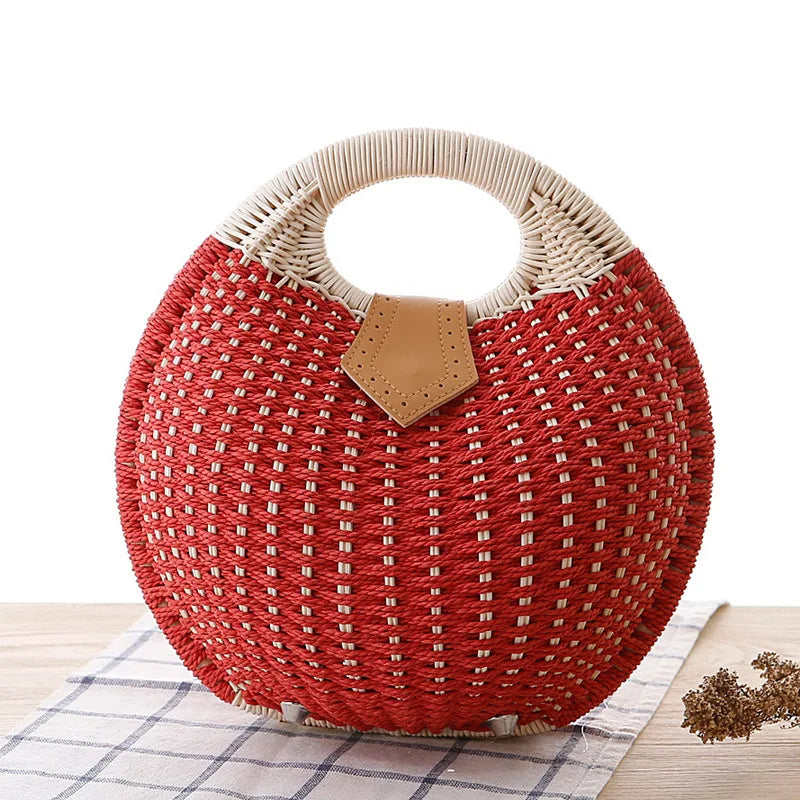 2025 Fashion Women's Shell Handbag Cute Rattan Straw Handwoven Totes Casual Simple Braided Top-handle Bag Shell Shape