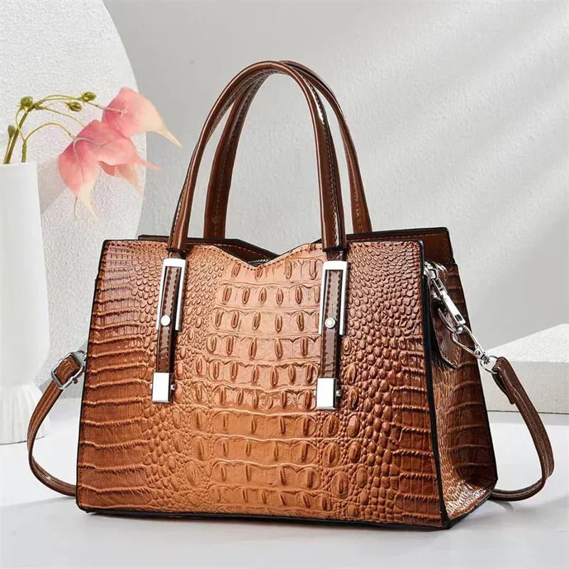 Zippered PU Leather Handbag