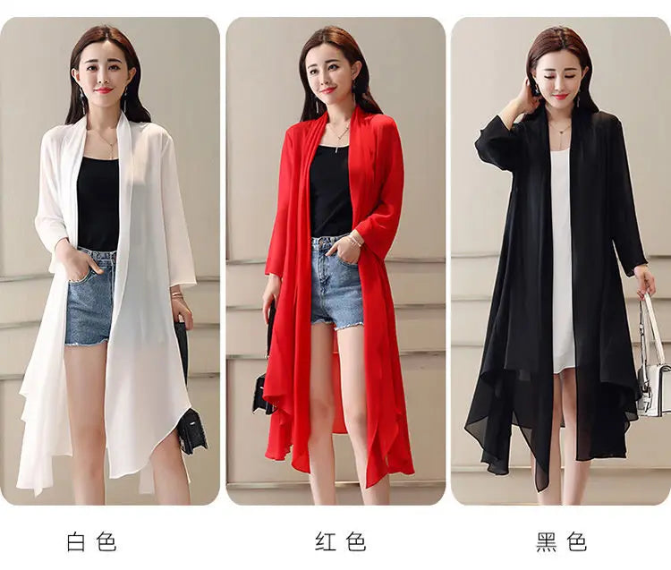 Women Clothing 2021Female Summer Thin Section Long Sun Protection Clothing Long Sleeve Shawl Chiffon Cardigan Trend Coat B19