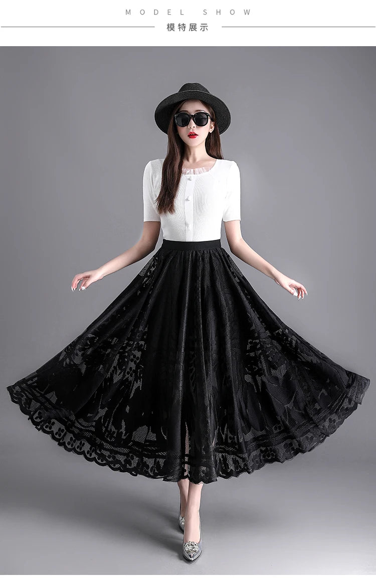 Fashion Long Black Skirt For Women A Line Lace Skirt Women Long Maxi Skirts For Women Summer Faldas Mujer