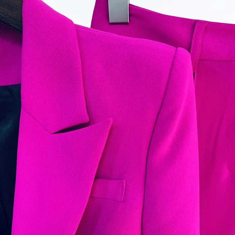 HIGH STREET Newest 2024 Runway Designer Suit Set Women's Single Button Blazer Flare Pants Suit