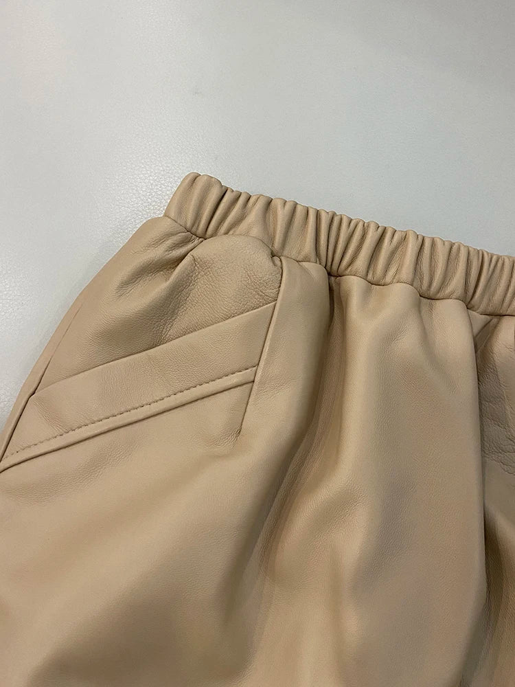 Leather Skirt Women With Pockets Midi Skirts Womens 2025 New Genuine Black And Green Sheepskin Leather Pencil Skirt Hgh Waist