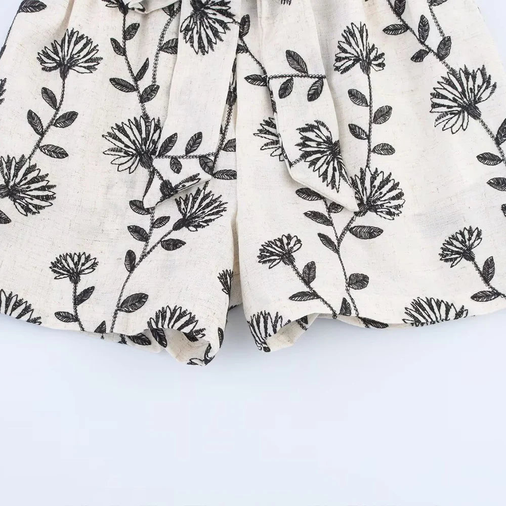 PB&ZA Women 2025 New Chic Fashion Embroidered Paper Bag Style Casual Shorts Skirts Vintage High Waist Female Skorts Mujer