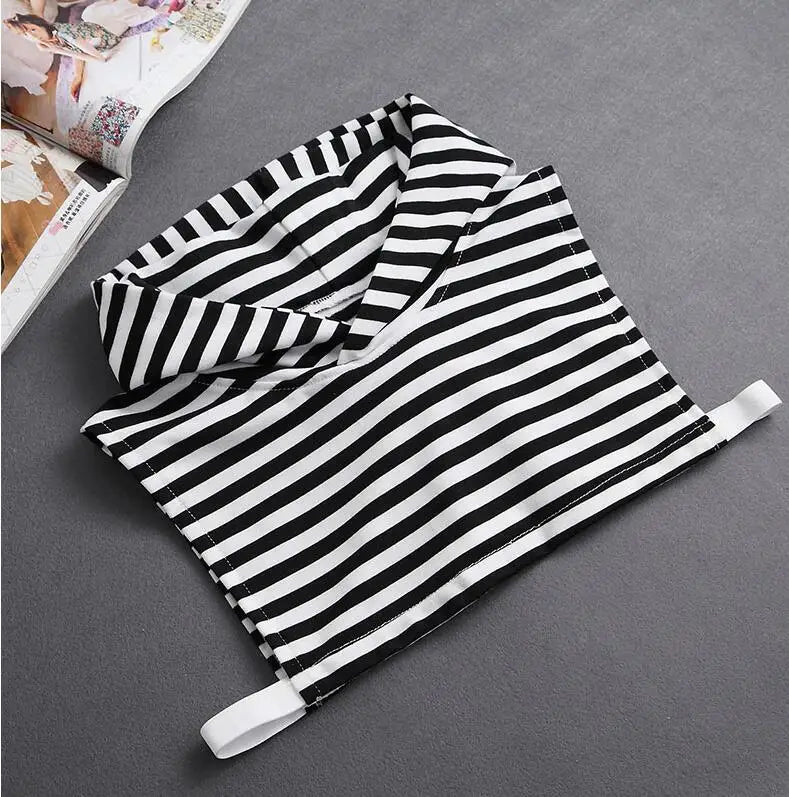 Hooded Detachable Women Shirt Fake Collar Stripe False Collars Woman Warm Half Shirt Women Black White Clothes Shirt Accessories