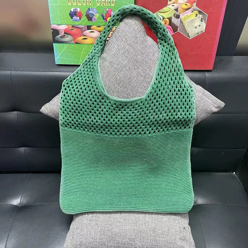 Custom Personalized Knitting Crochet Tote Bags Shoulder Handbags for Women Summer Beach Fashion Weaving Hollow Handbag