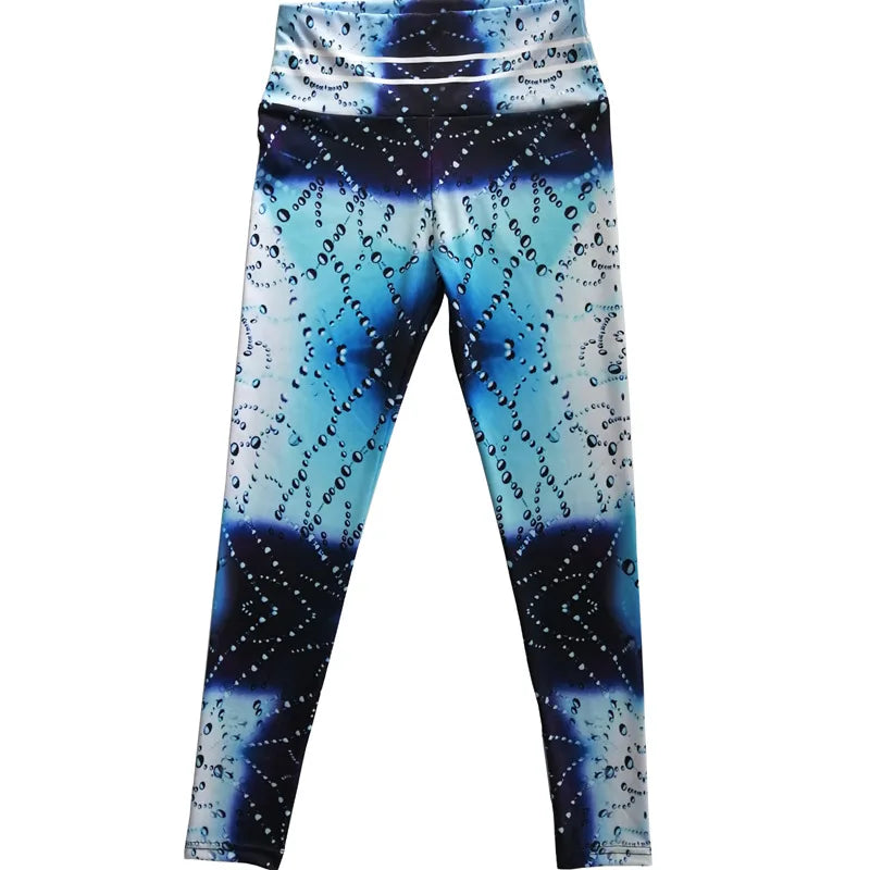 FCCEXIO Shinny Water Droplets Print Women Pants Push Up Running Sports Leggings Slim Pants Female Casual Trousers Fitness Leggin