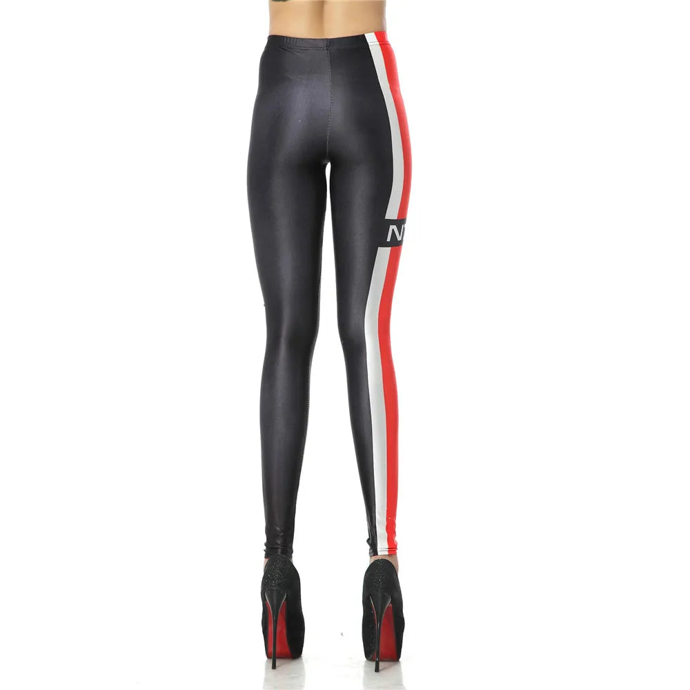 FCCEXIO Classic Color Red and White Striped 3d Pinted Leggings for Women Girls Seamless Slim Stretch High Waist Fitness Leggins