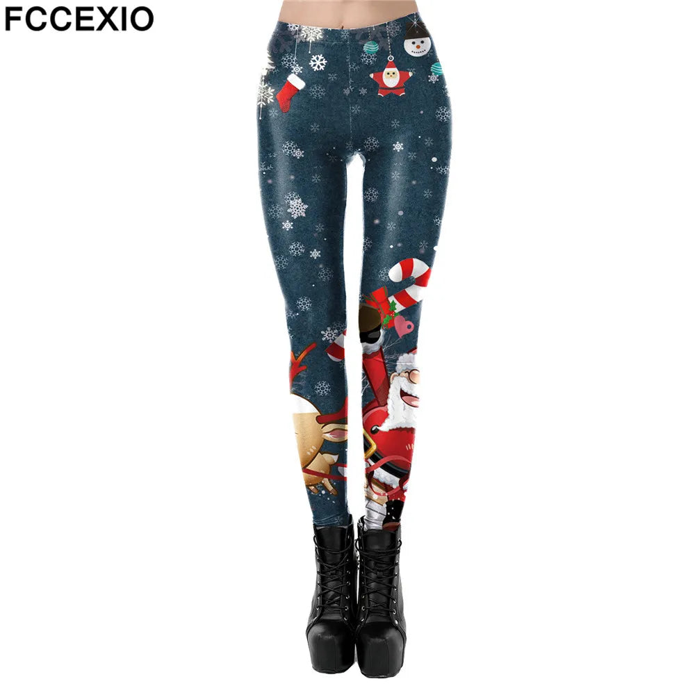 FCCEXIO Christmas Leggings For Women St Patrick's day Leggins 3D Printed Workout Legin Festival Legging Elastic Slim