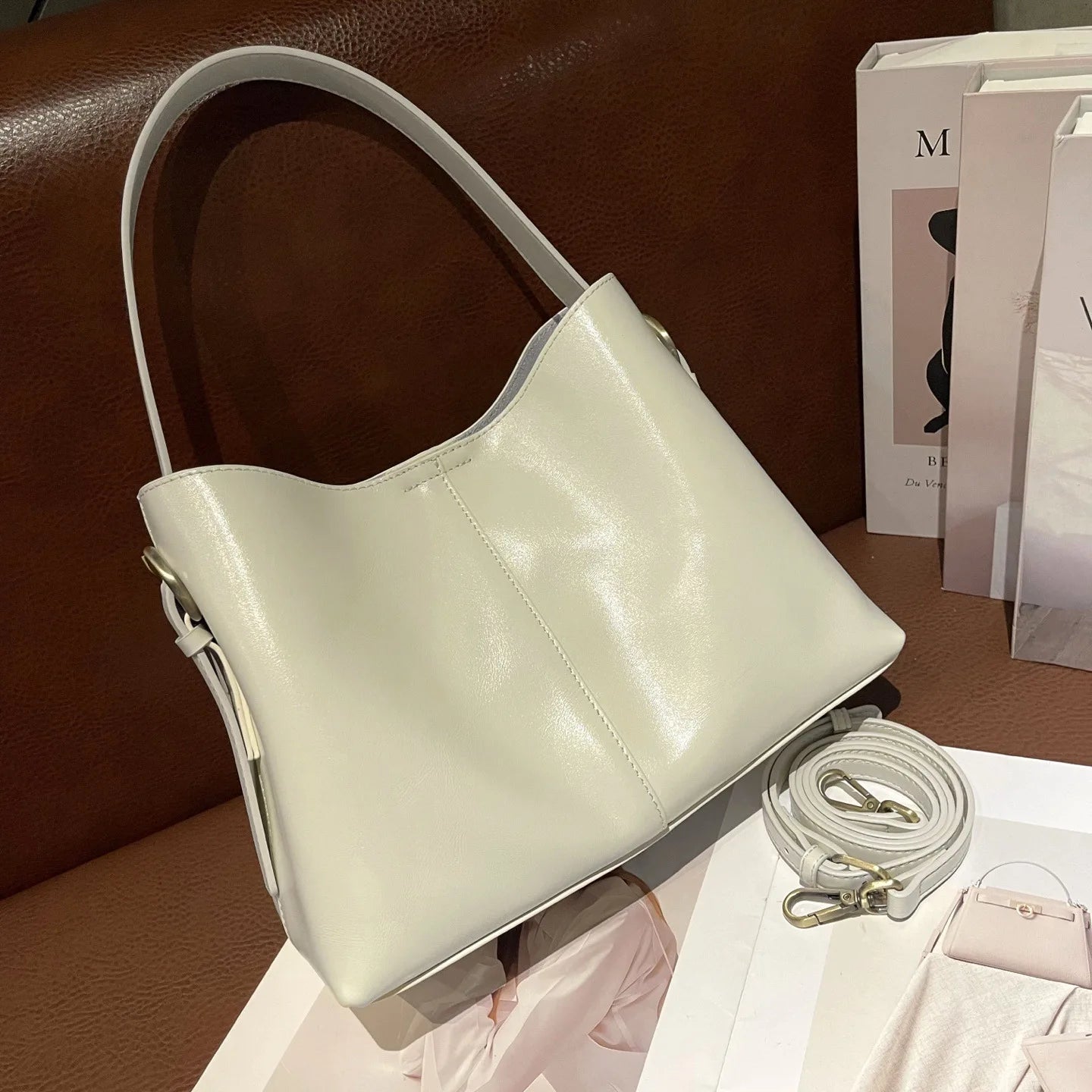 2025 Luxury Top Layer Vegetable Tanned Cowhide Leather Tote Bag Large Capacity Genuine Leather Shoulder Crossbody Bag for Women