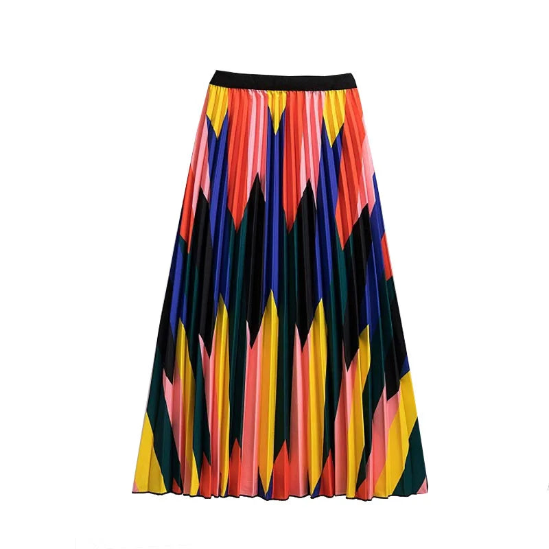 Casual Floral Midi Pleated Skirt For Women Fashion Printed Flower A Line Elastic High Waist Mid-length Skirt Female Ladies falda
