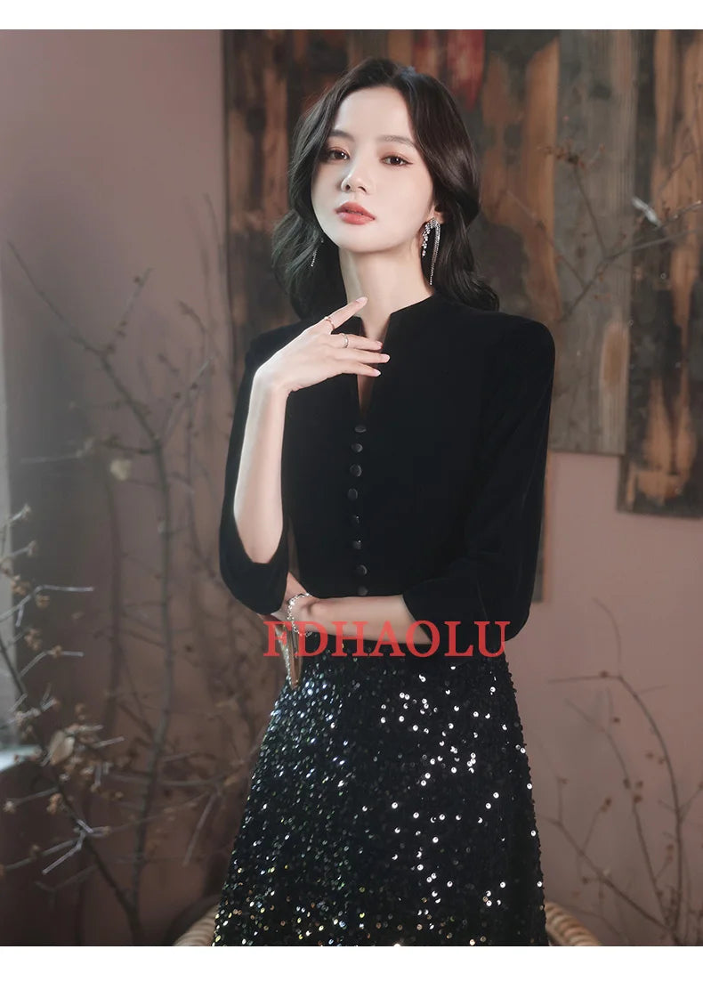 2025 Evening Dresses Elegant Black Sequins Evening Dress Long Plus Size Formal Gowns Shining robe de soiree Customized