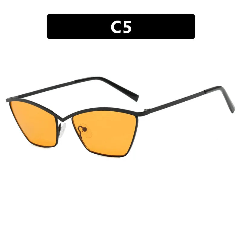 Trendy Lens Cat Eye Sun Glasses Fashion Small Rimless Female Metal Sunglasses Famous Brands Shades Sunglasses for Women and Men