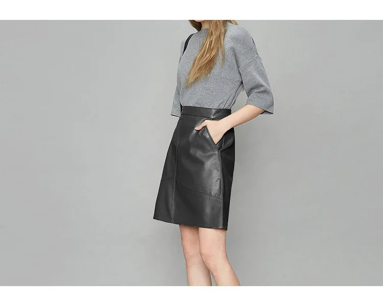 Woman Skirts Elegant 2025 New Fashion Korean Style Genuine Real Leather Skirts High Waist Mini Skirt Womens