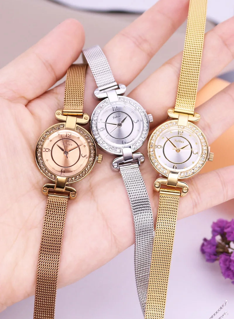 Small Julius Lady Women's Watch Retro Clock Japan Quartz Fashion Hour Dress Stainless Steel Bracelet Girl's Birthday Gift No Box