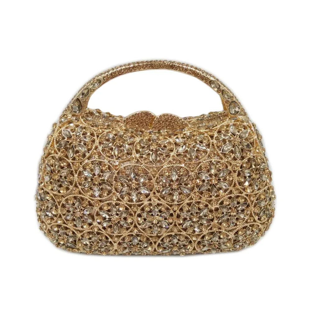 Women Champagne/Blue Color Stone Evening Bags Purses and Handbags Wedding Party Dinner Crystal Flower Clutch Bags Minaudiere Bag