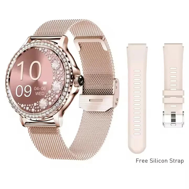 2025 Women Watch 1.3 Inch Alloy Case 360x360 HD Screen BT Call NX19 Smartwatch Elegant Lady Smart Fitness Bracelet
