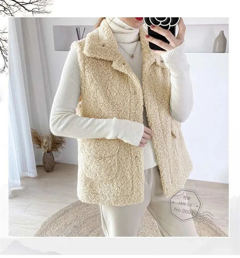 Faux Lamb Wool Thick Velvet Thickened Vest Jacket Female 2022 Autumn Winter Ladies Korean Outwear Waistcoat Vest Tops Women Warm