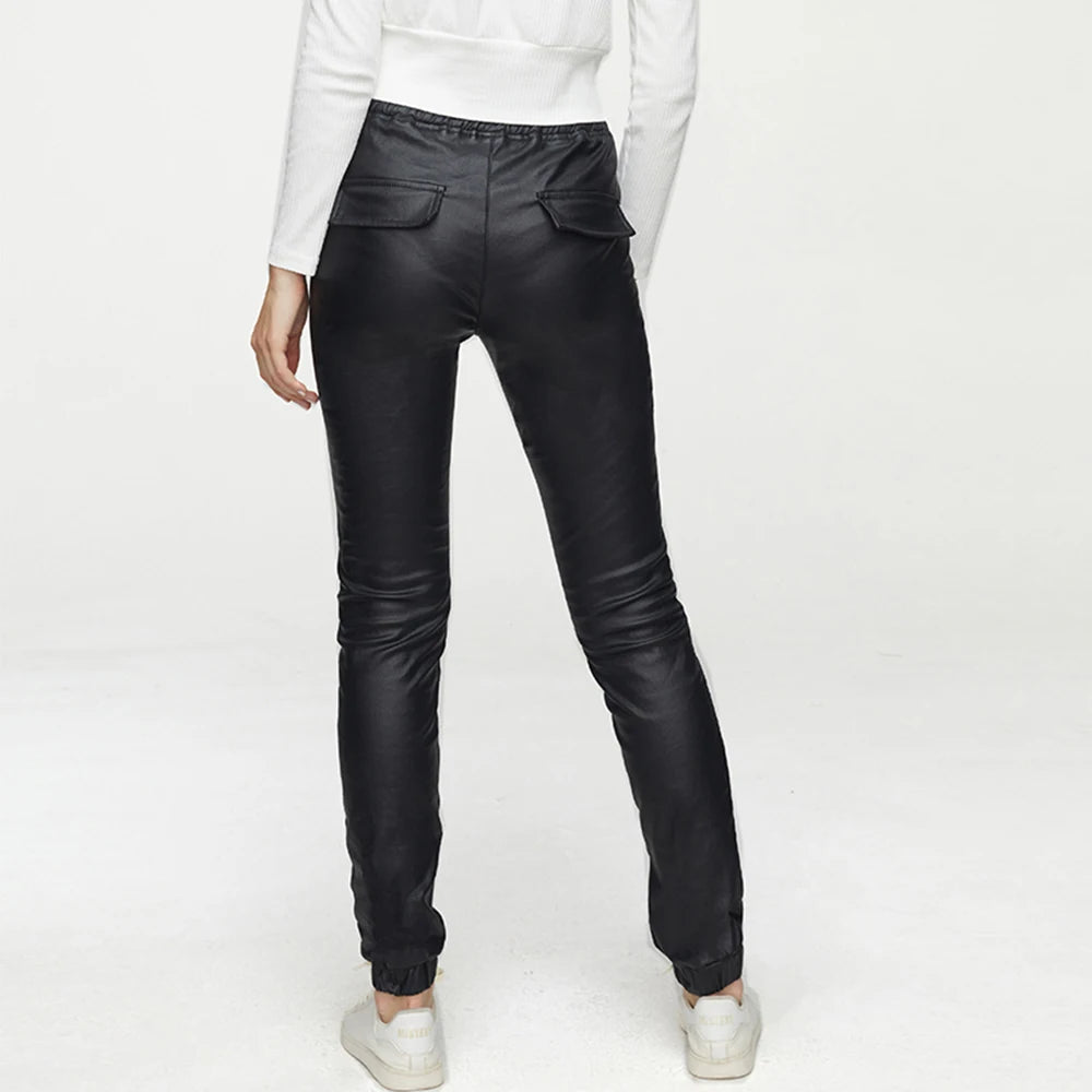 Sexy black high waist PU leather pants women fashion streetwear baggy pants trousers woman clothing gothic casual harem pants