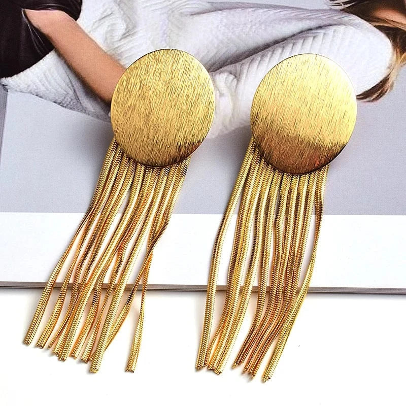 New Arrival Long Gold Color Metal Chain Tassel Earrings High-Quality Fashion Jewelry Accessories For Women Wholesale