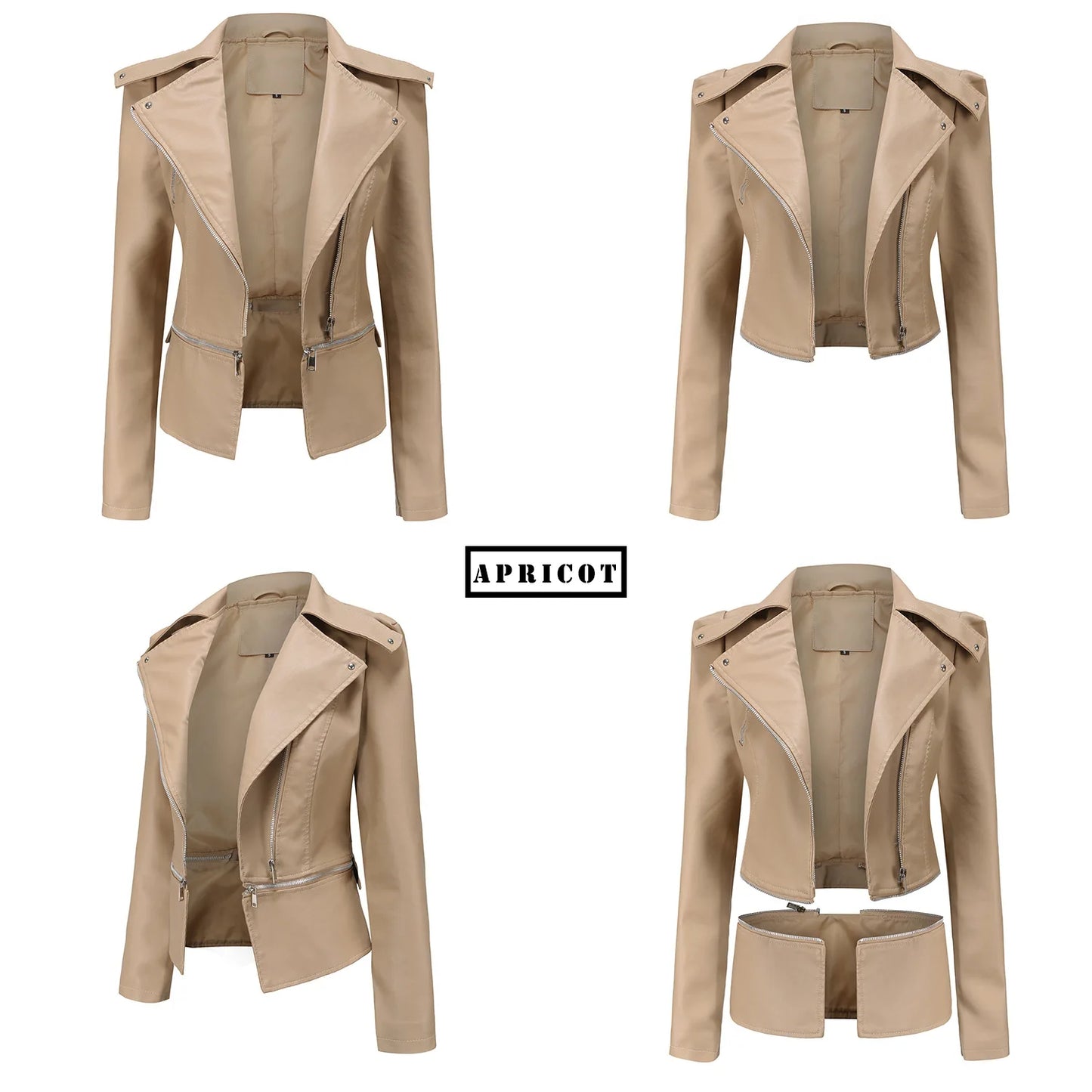 Spring Autumn Motorcycle PU Leather Jacket Women Casual Leather Coat Female Long Sleeve Turn-down Collar Solid Outwear
