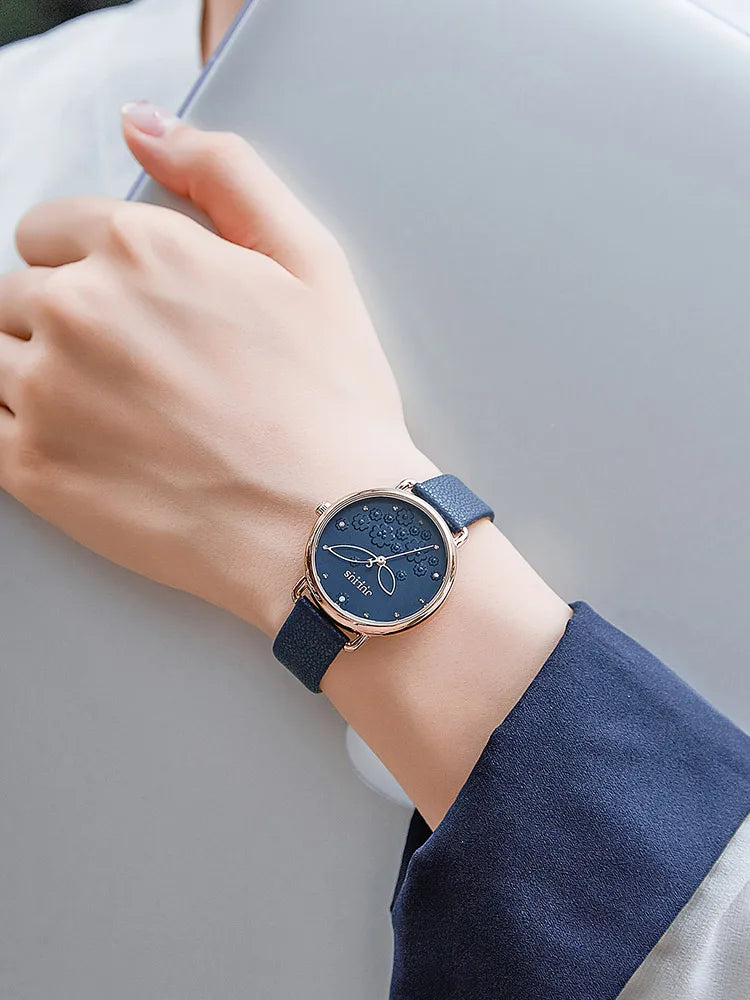 Four-leaf Clover Flower Elegant Women's Watch Japan Mov't Lady Hours Fine Fashion Real Leather Bracelet Girl's Gift Julius Box