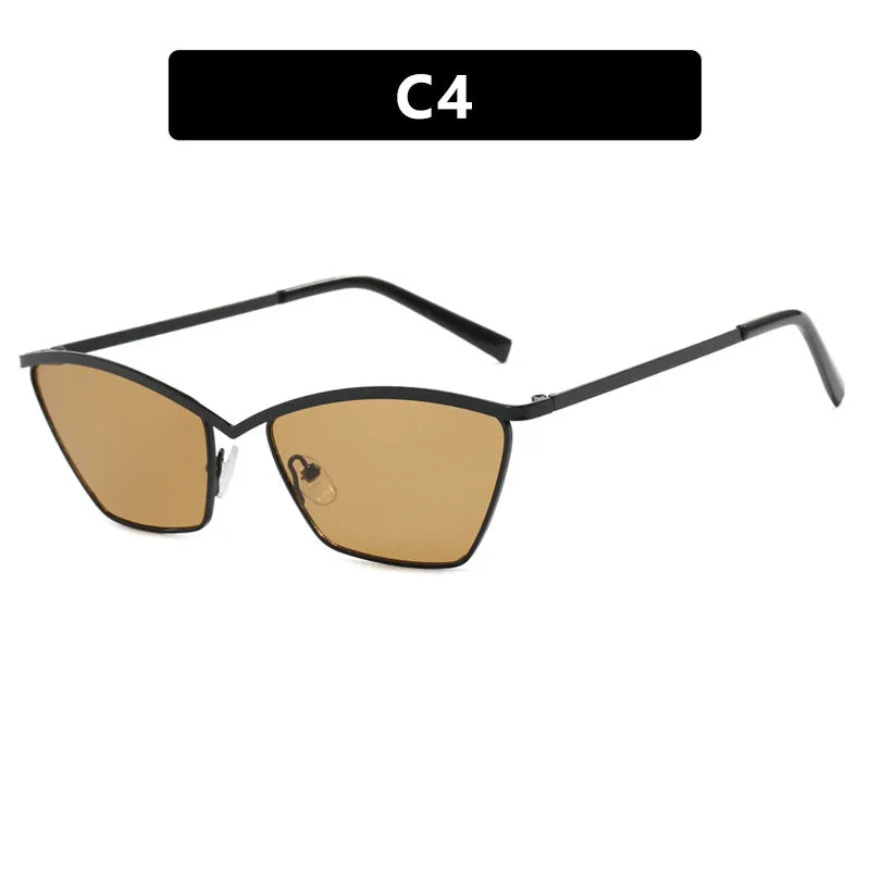 Trendy Lens Cat Eye Sun Glasses Fashion Small Rimless Female Metal Sunglasses Famous Brands Shades Sunglasses for Women and Men