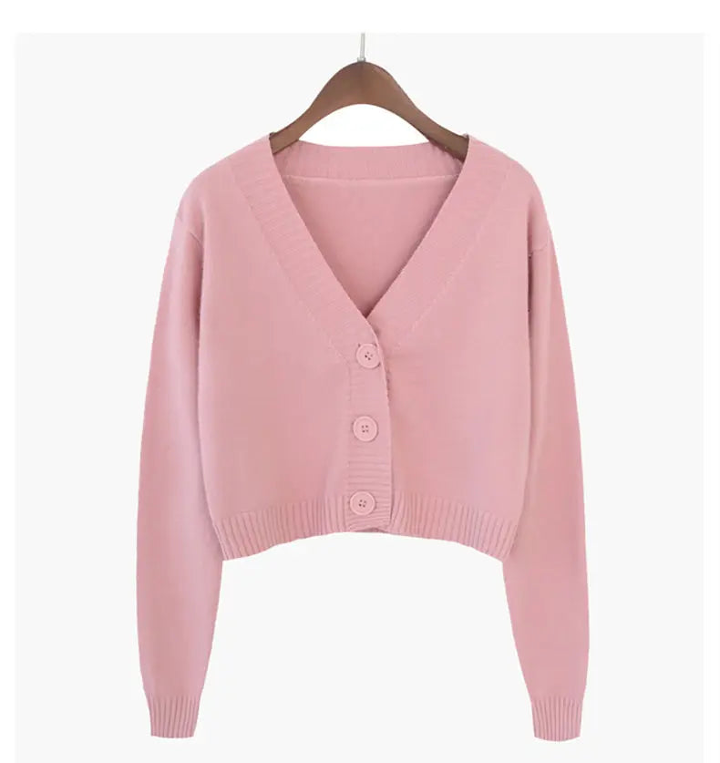Knitted Cropped Cardigan Women Korean Short Sweater Long sleeve Crop Top V neck Fashion Y2k Clothes Green Blue