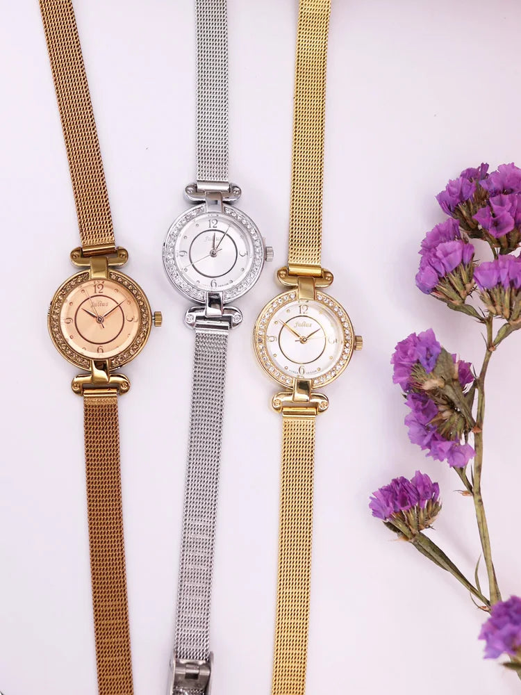 Small Julius Lady Women's Watch Retro Clock Japan Quartz Fashion Hour Dress Stainless Steel Bracelet Girl's Birthday Gift No Box