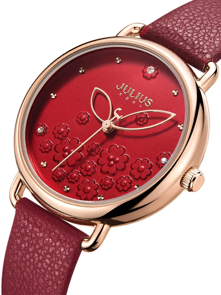 Four-leaf Clover Flower Elegant Women's Watch Japan Mov't Lady Hours Fine Fashion Real Leather Bracelet Girl's Gift Julius Box